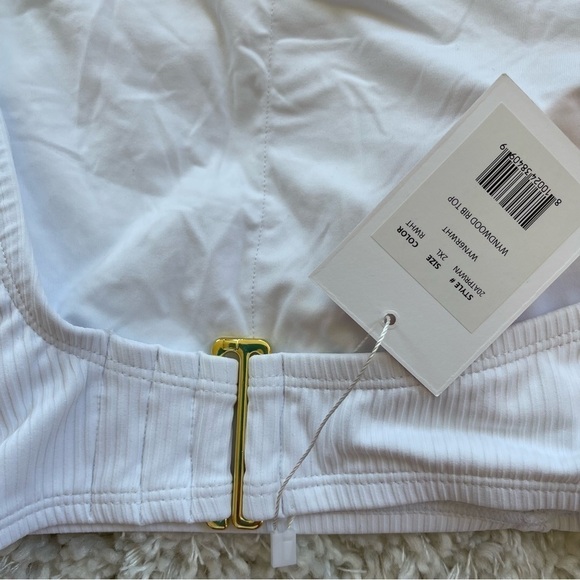 Andie Swim The Last Splash Wynwood To One Shoulder White Ribbed Top Gold - Picture 6 of 13